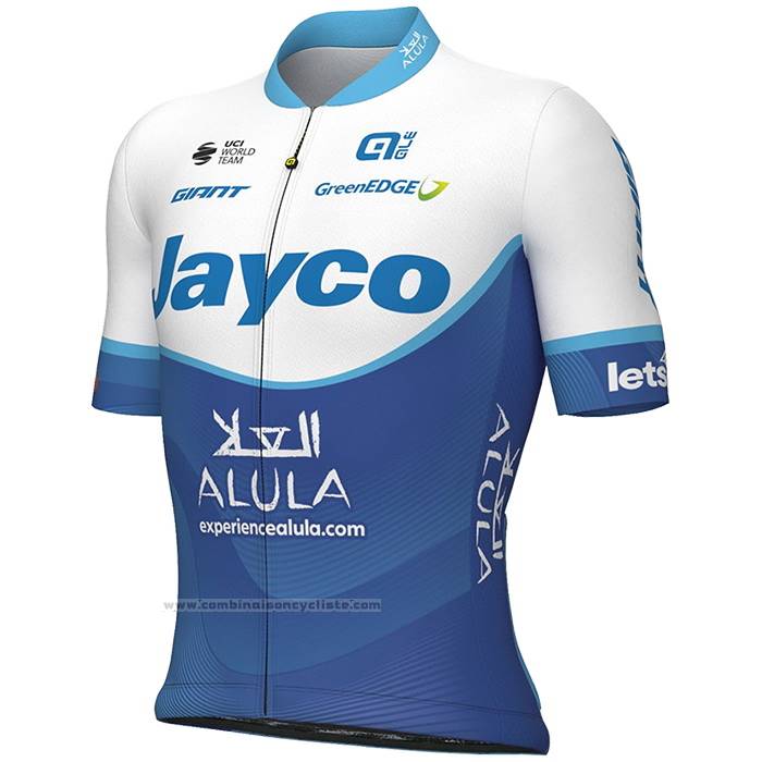 2023 Maillot Cyclisme Jayco Alula Bleu Blanc Manches Courtes et Cuissard